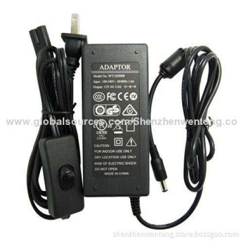 12V DC/5A Switching Power Supply with Switch on AC Cord, USA Plug, C8 Socket